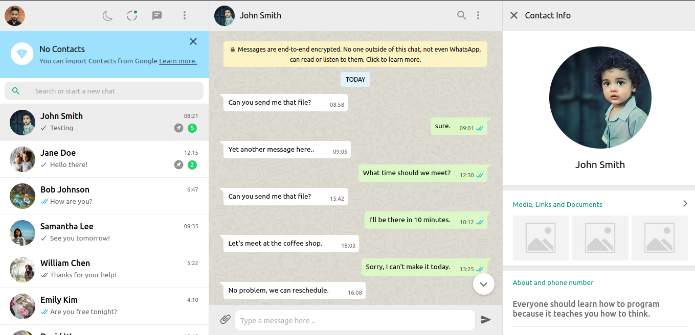 WhatsApp Web版网页版聊天界面实景预览