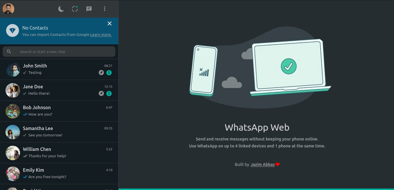 WhatsApp Web 深色模式歡迎介面